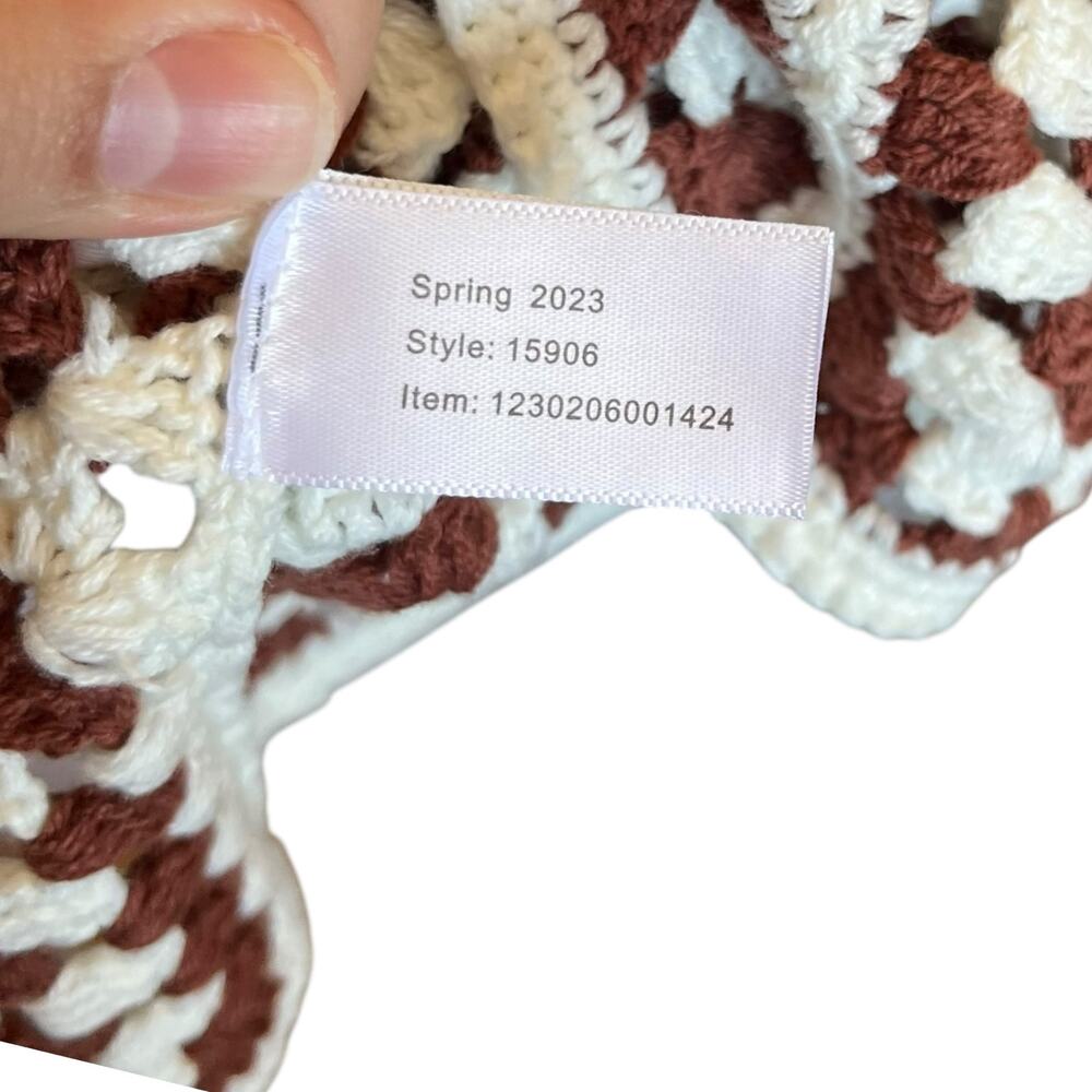 NWT Marine Layer Archive Celeste Crochet Dress Brown White Granny Square Size L - Picture 9 of 13